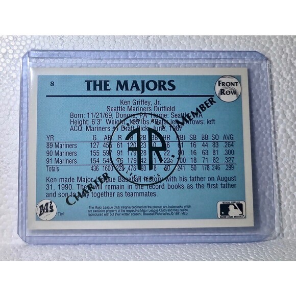 Ken Griffey Jr. 1991 Front Row MLB #8 Charter Member Baseball Card Mariners - Picture 2 of 2